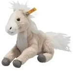 Steiff 074349 - Gola Schlenker-Pferd, liegend, beige/wei&szlig;, Pl&uuml;sch, 18 cm
