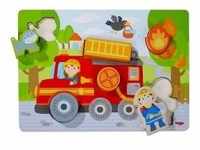 HABA 306291 - Holzpuzzle Feuerwehrauto, Greif-Puzzle, 7-teilig