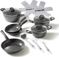 STONELINE CERAMIC Keramik Kochgeschirr-Set 14-teilig | mit Deckeln - Schwarz