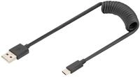 DIGITUS Spiralkabel USB-A->USB-C 1m schwarz - Digital/Daten