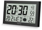 Hama Digitale Wanduhr "Martinique", Funkuhr mit Thermometer, Schwarz