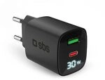 SBS GaN Netzlader, 1x USB-C PD & 1x USB-A, 30W, mit LCD Anzeige