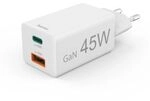 Hama Schnellladeger&auml;t, 1x USB-C, 1x USB-A, Mini-Ladeger&auml;t, PD, 45 W, Wei&szlig;