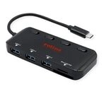 ROLINE USB 3.2 Gen 1 Hub, 3fach, Typ C Anschlusskabel, mit CardReader, Ports einzeln
