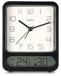 Hama Wecker "Pag", mit Thermometer/Hygrometer, ohne Ticken, Schwarz