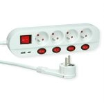 ROLINE 4-fach Steckdosenleiste mit Schalter, UTE Version, USB-Charger A+C, 3 m