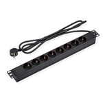 VALUE 19-Zoll-Steckdosenleiste 8fach, 1 HE, Schutzkontakt-Stecker, 2,8 m