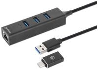 Manhattan 3-Port USB 3.0 Typ-C Typ-A Kombo-Hub mit Gigabit-Netzwerkadapter...