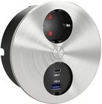 HPF Einbausteckdose Duplex-R, 1 Stk. Schukosteckdose, + USB-Charger, Edelstahl