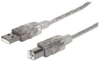 Manhattan USB-A to USB-B Cable, 5m, Male to Male, Translucent Silver, 480 Mbps (USB