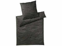 elegante Lines Bettwäsche-Set aus Mako-Satin - schwarz - 155x220 / 80x80 cm