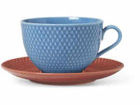 Lyngby Porcelaen Rhombe Color Teetasse mit Untertasse - blau/terracotta - 390...
