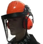 Bauhelm mit Gesichts- und Geh&ouml;rschutznetz orange