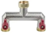 3/4 regulierbarer 2-fach-Verteiler mit Absperrh&auml;hnen aus Messing"