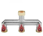 3/4 regulierbarer 2 oder 3-fach-Verteiler mit Absperrh&auml;hnen aus Messing 3-fach"