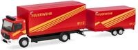 Herpa H0 (1:87) 321266 - Mercedes-Benz Atego `13 tarpaulin truck with trailer Fire