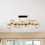 Deckenlampe Riha, L&auml;nge 87 cm, amber/messingfarben, 9-flg.