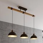 Lindby H&auml;ngeleuchte Holgar, grau, 3-flg., Holz, Metall, E27