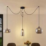 Lucande Pendelleuchte Zyli, dreiflammig, rauchgrau, Glas
