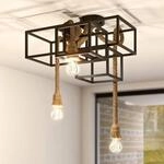 Lucande Deckenleuchte Andrik, 44 cm, 3-fl., Hanfseil, Metall