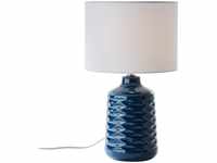Tischlampe Ilysa Stoffschirm weiß, Keramikfuß blau