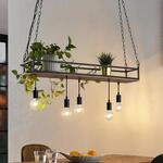 Lindby H&auml;ngelampe Kirista, 5-flg., schwarz/Holz, 100 cm, E27