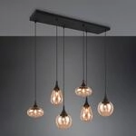 H&auml;ngeleuchte Lumina, 6-flammig, schwarz/amber, Glas