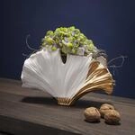KARE Vase Ginkgo Elegance, H&ouml;he 18 cm, Steinzeug, wei&szlig;, gold