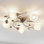 Lindby Deckenleuchte Yannie, 5-flg., 60cm, nickel/wei&szlig;, Glas