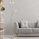 LED-Stehlampe Ebro, H&ouml;he 194 cm, nickelfarben, 2-flg..
