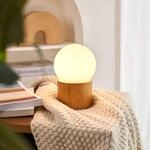 Pauleen Woody Shine Tischlampe, Holzfu&szlig;, Glaskugel