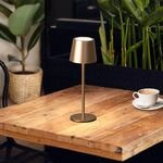 LED-Akku-Tischlampe Roxi, coffeefarben, Metall, IP54, Dimmer