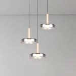 LED-H&auml;ngelampe Celeste, chrom/holz, &Oslash; 35 cm 3-flg. Glas dim