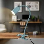 LED-Klemmleuchte Fleks, taubenblau, flexibel, Metall