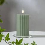 LED-Kerze Flamme Stripe gr&uuml;n 15 cm Echtwachs Batteriebetrieb