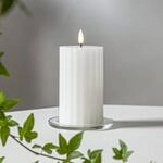 LED-Kerze Flamme Stripe wei&szlig; 15 cm Echtwachs Batteriebetrieb