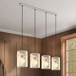 H&auml;ngeleuchte Gorley, wei&szlig;/sand, Glas, 110 cm, 4-flg., E27