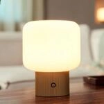 Lucande LED-Akku-Tischleuchte Katrin Palme, beige, Glas
