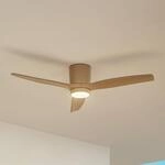 Lucande LED-Deckenventilator Sorin, beige, DC, leise, IP44