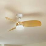 Lindby LED-Deckenventilator Enon, wei&szlig;/holzfarben, DC, leise