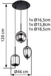 H&auml;ngelampe Blacky, schwarz/rauchgrau, &Oslash; 46 cm, Glas, 3-flg.