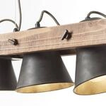 H&auml;ngeleuchte Plow dreiflammig, schwarz/holz dunkel