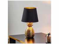 Reality Leuchten Edle Keramik-Tischlampe Pineapple in Gold-Schwarz