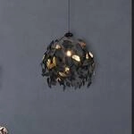 Pendellampe Leavy, schwarz/gold, &Oslash; 38 cm, Kunststoff