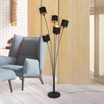 Stehlampe Tommy, schwarz/gold, H&ouml;he 163 cm, 5-flg. Stoff