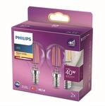 Philips LED-Lampe E14 4,3W P45 Filament 2.700K 2er