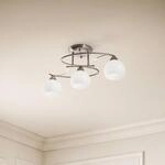 Lindby Deckenlampe Svean, 3fl, nickel/wei&szlig;, Glas, L&auml;nge 60cm