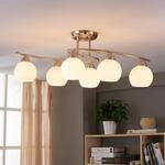 Lindby Deckenleuchte Svean, 6-flg., wei&szlig;, Glas, L&auml;nge 75cm
