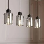 Lindby H&auml;ngelampe Kourtney, 4-flg., schwarz/grau, Glas, E27