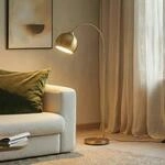 Lindby Bogenstehlampe Moisia, messingfarben, Metall, 148 cm
